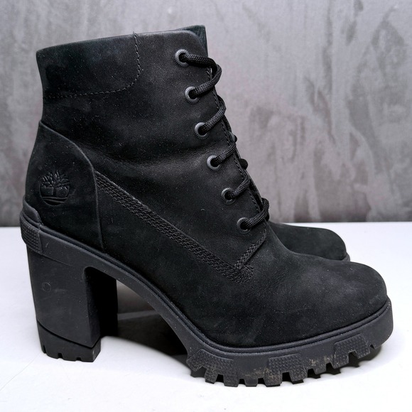 Timberland Boots Womens Sz 8.5 Lana Point Black Nubuck Lace Up Block Heel - Picture 2 of 12